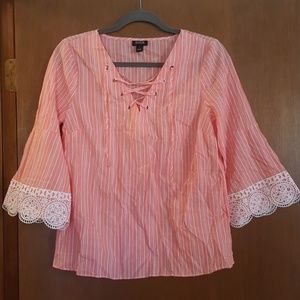 Small a.n.a Orange and White Striped Linen Top